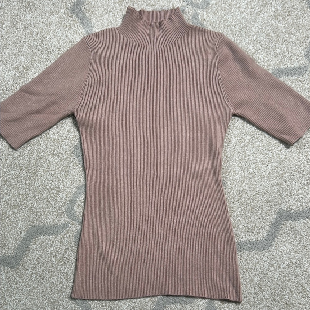 Women's Ribbed Mock Neck Sweater - Brown